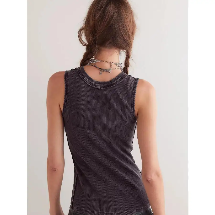 Snap Down Round Neck Ribbed Slim Tank