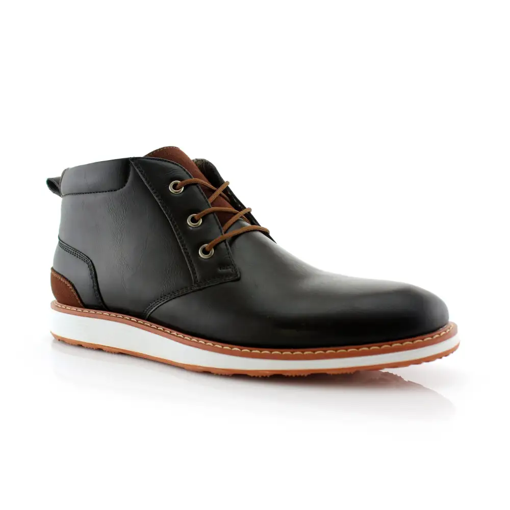 Faux-Leather Two-Tone Lace-Up Chukka Boots