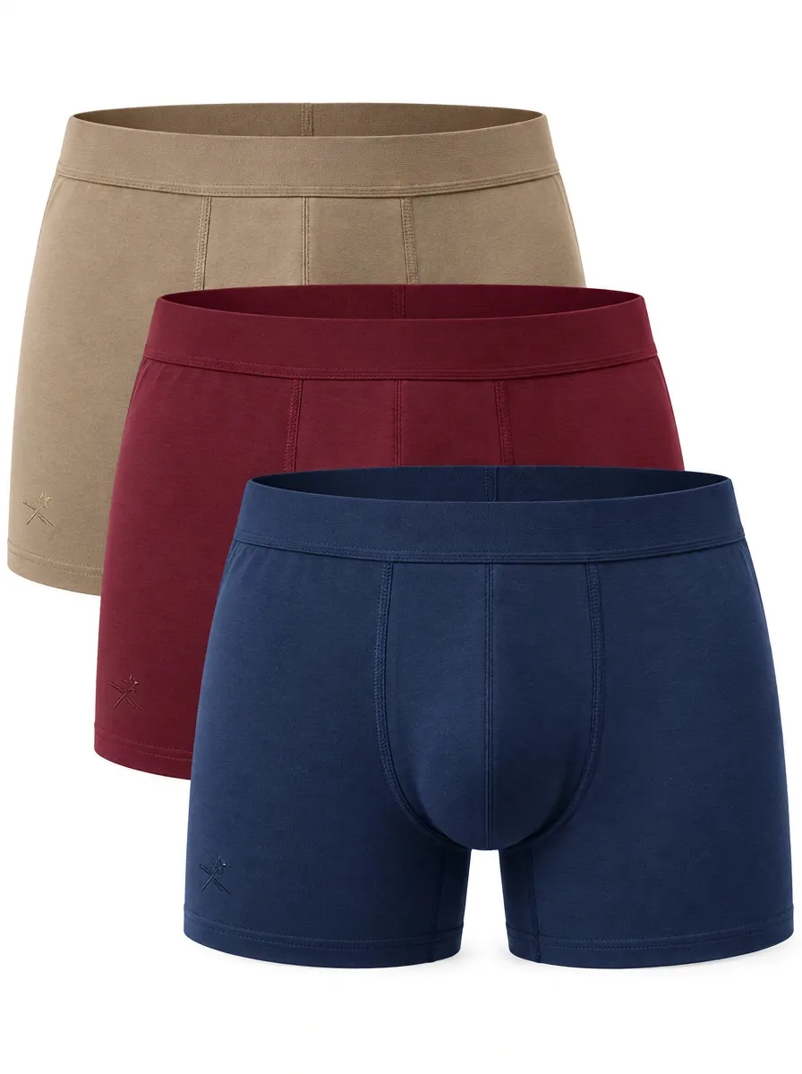 Understated Cotton Boxer Briefs with Minimal Detail for Men — Three Pack