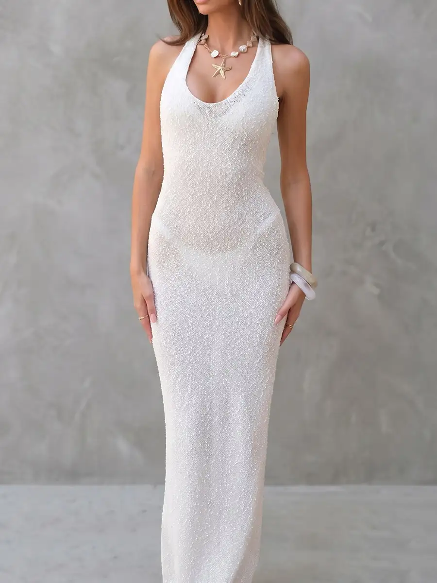 Through Sleeveless Neck Maxi Dress