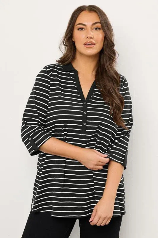 Black Stripe Pintuck Henley Top