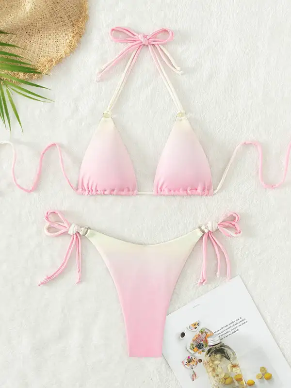Gradient Halter Neck Strapless Mini Bikini Swim Set