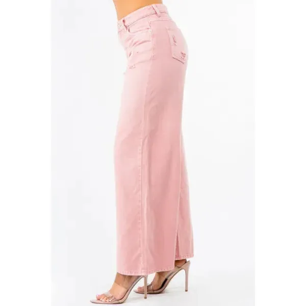 High-Waist Distressed Wide Leg Jeans