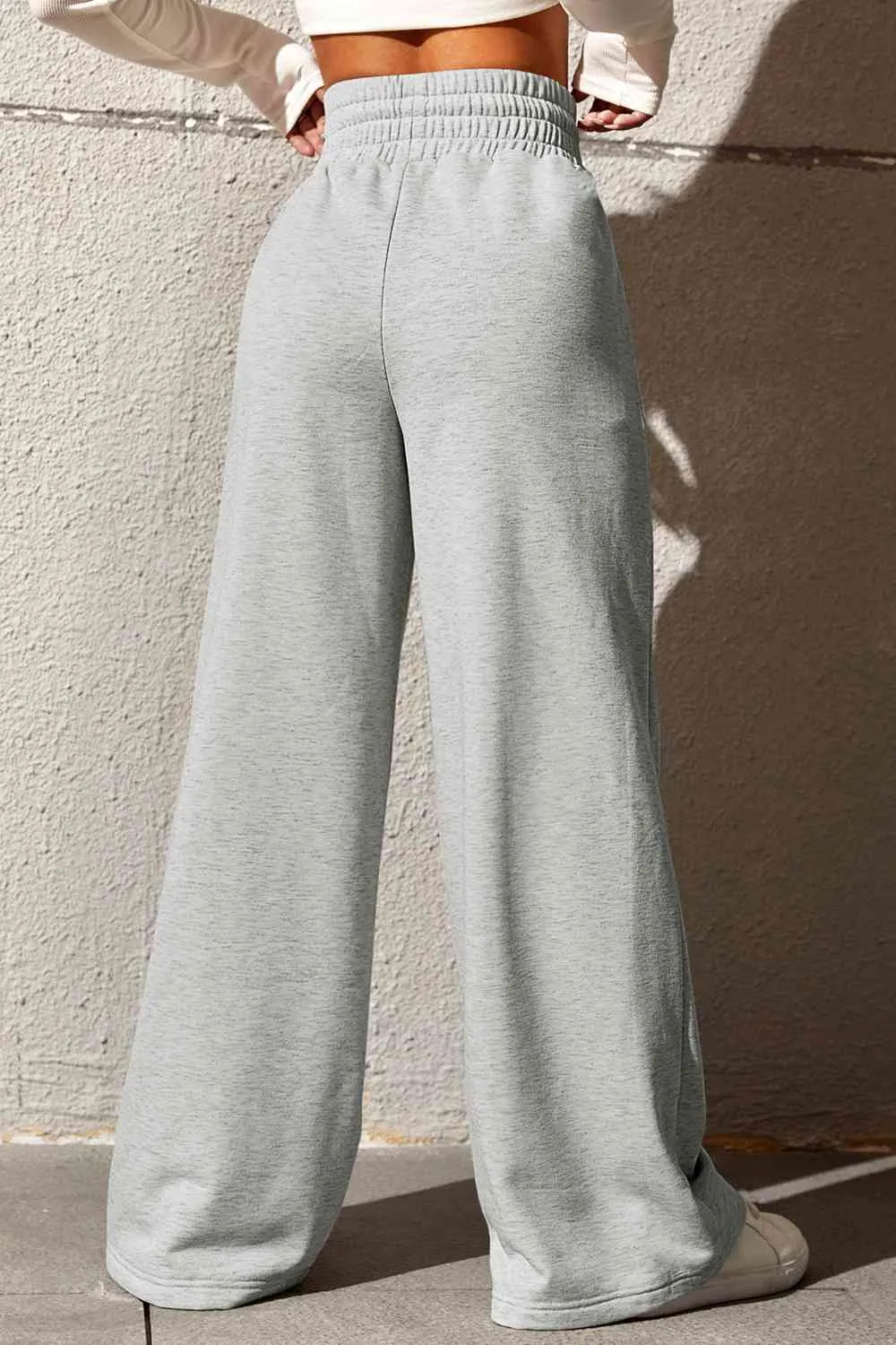 Polished Drawstring Wide Leg Pants With Pocket