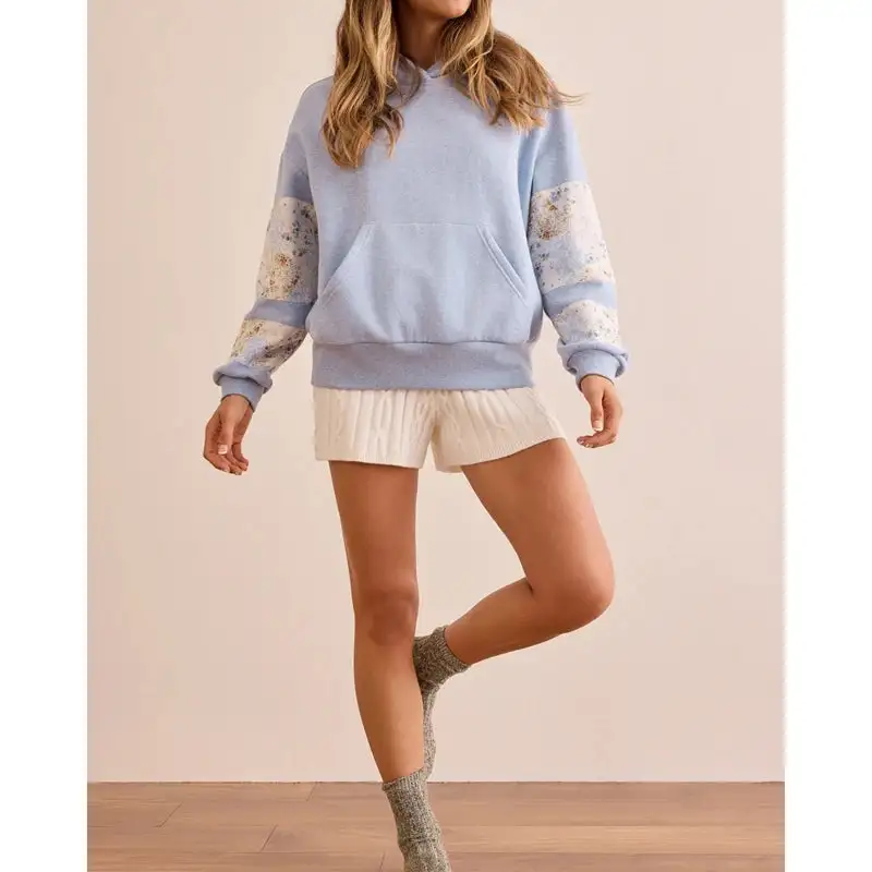 Floral Embroidered Patchwork Sleeve Hoodie