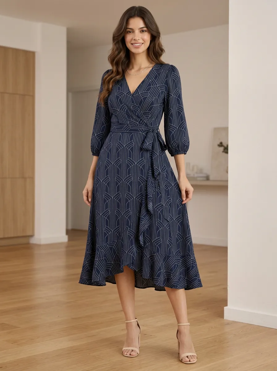 Women's Resort Ready Geometric Wrap Printed Dress