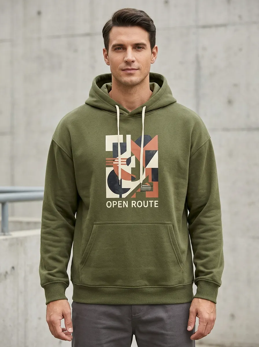 Men's Casual Open Route Geometric Abstract Print Hoodie