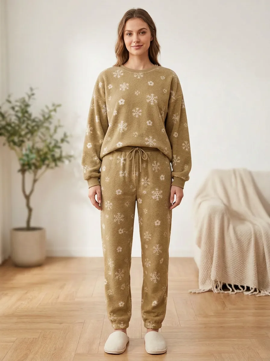 Everyday Snowflake Fleece Detail Women's Fleece Lounge Set