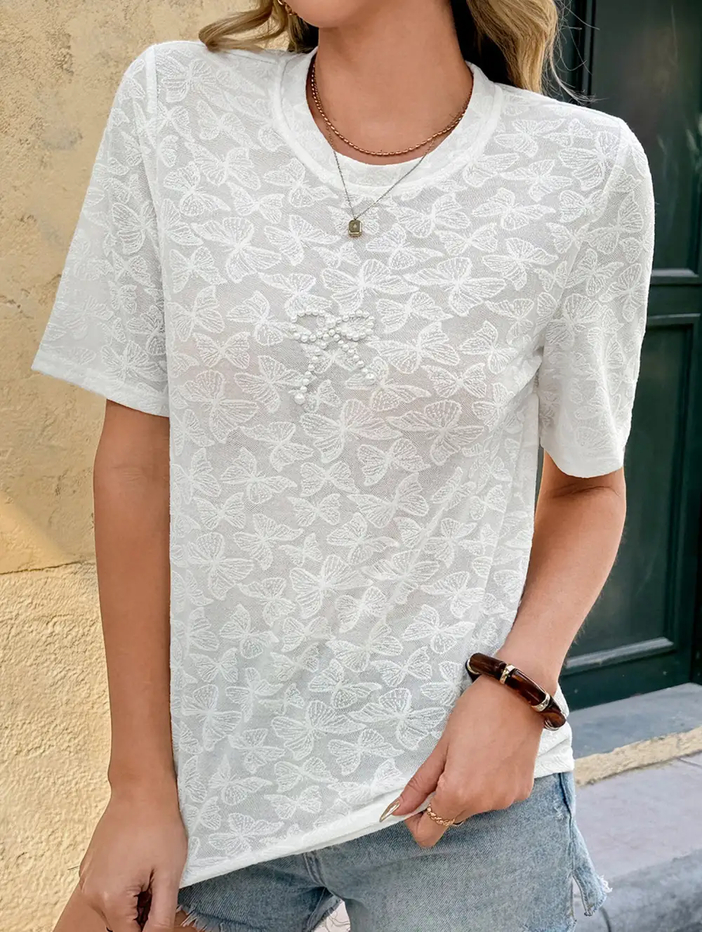 Beaded Bow Knit Tee