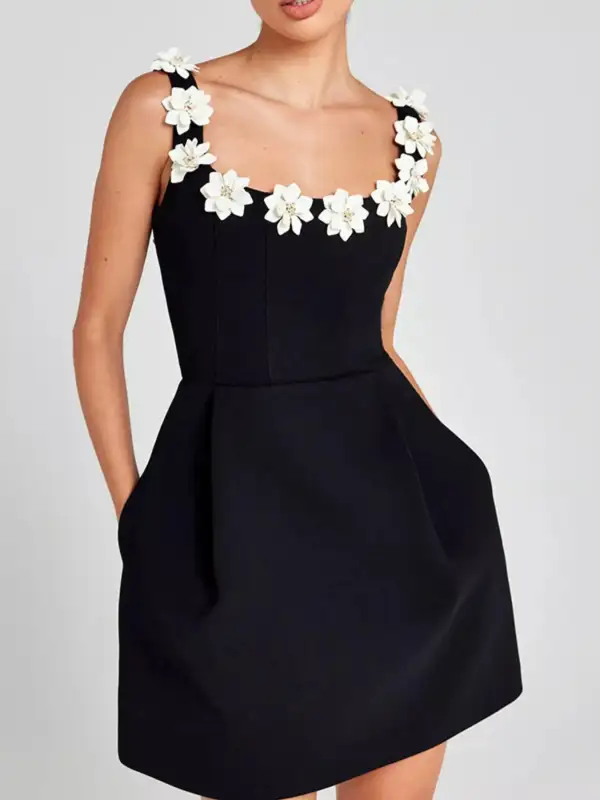 Floral Pocketed Sleeveless Mini Dress