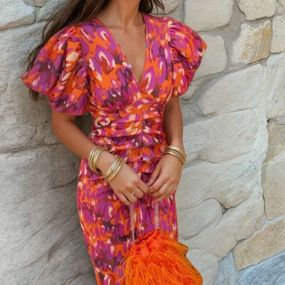 Printed Woven Midi Dress