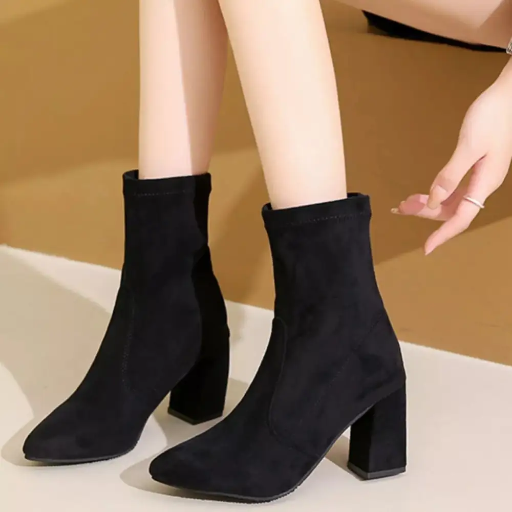 Flowy Point Toe Block Heels Boots