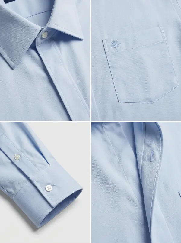 Men's Non-Iron Cotton Compass Logo Embroidered Dress Shirt