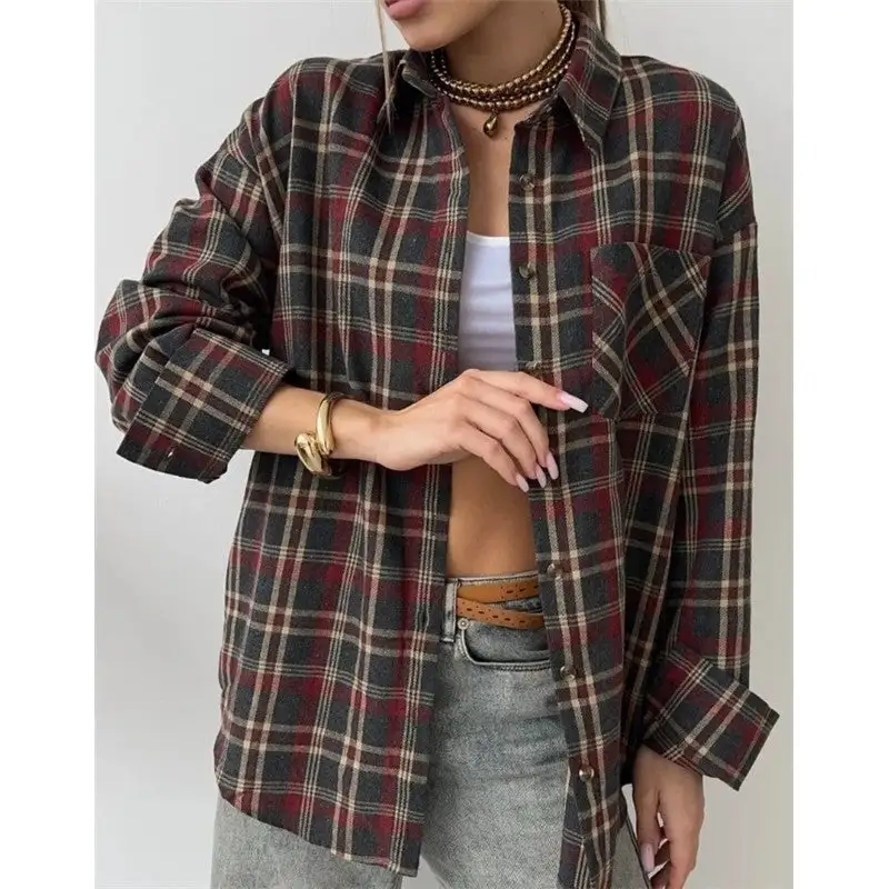 Cozy Loose Fit Long Sleeve Plaid Shirt