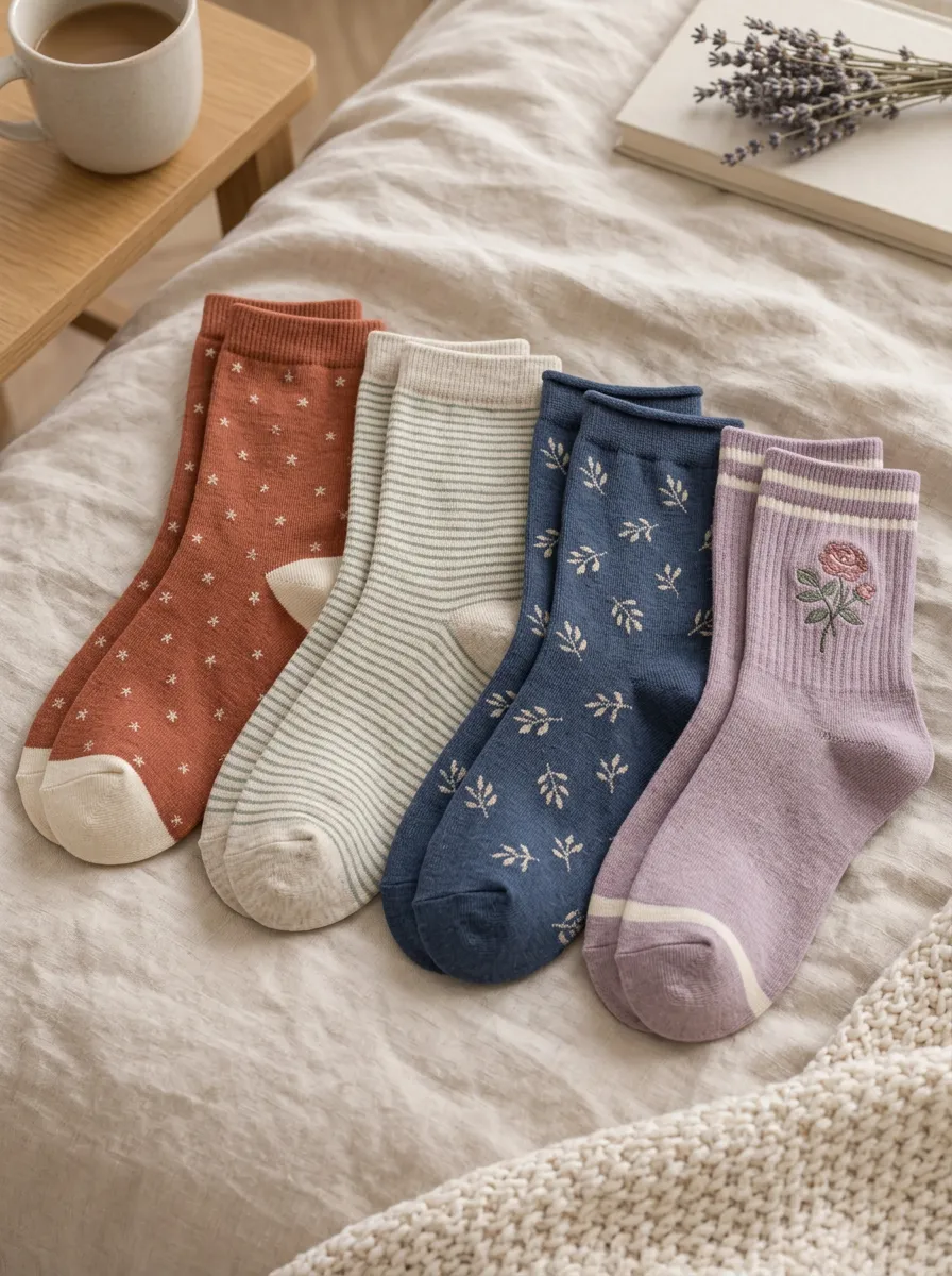 Women's Vintage Floral Striped Star Pattern Printed Socks Set