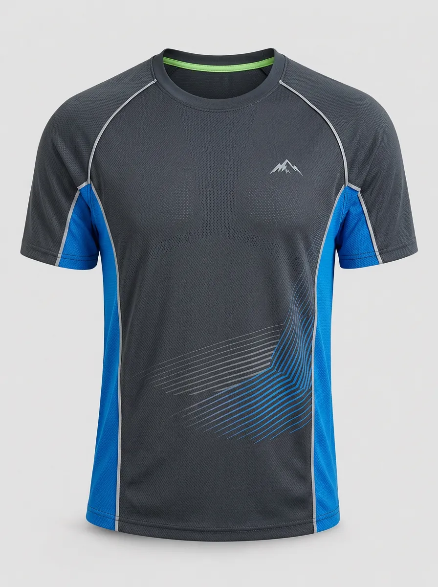 Men's Outdoor Sports Mountain Logo Geometric Printed Breathable T-shirt