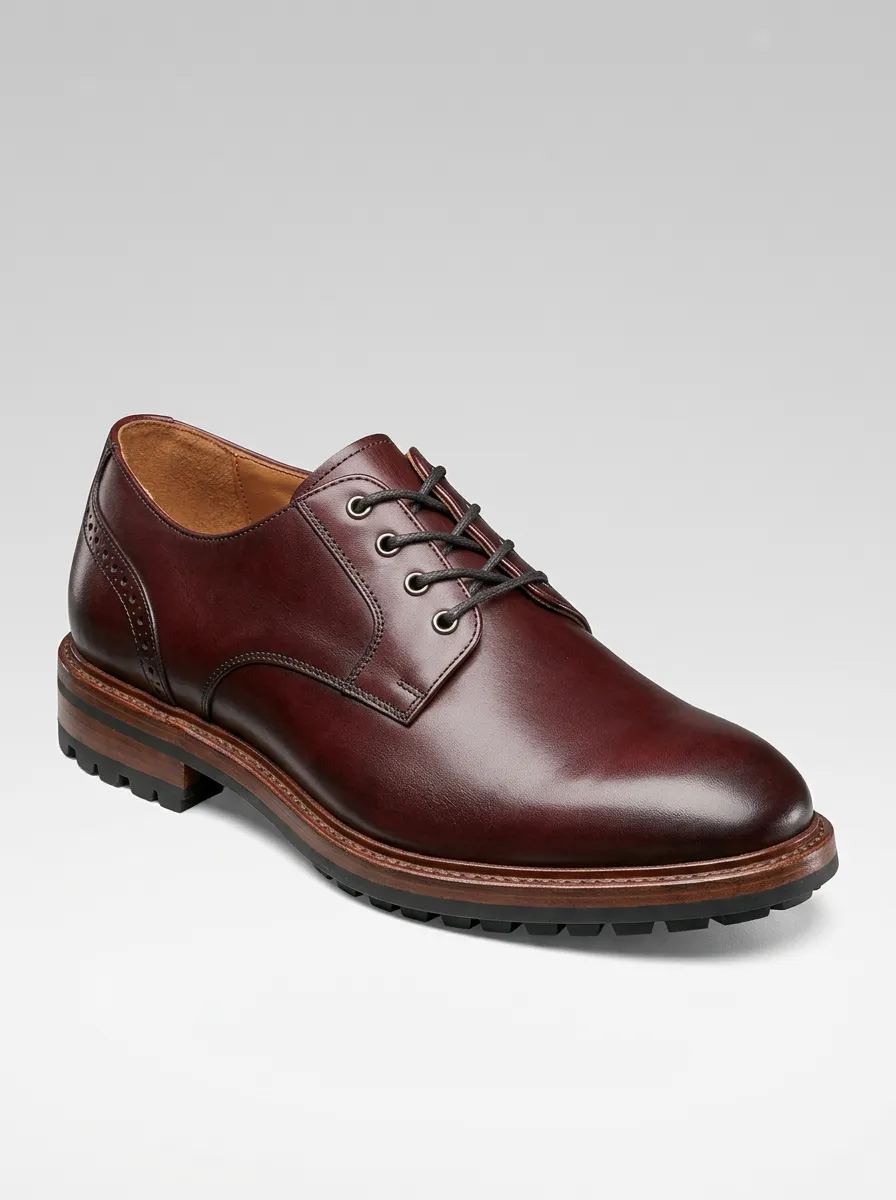 Men's Business Casual Burgundy Brogue Printed Leather Oxford Shoes