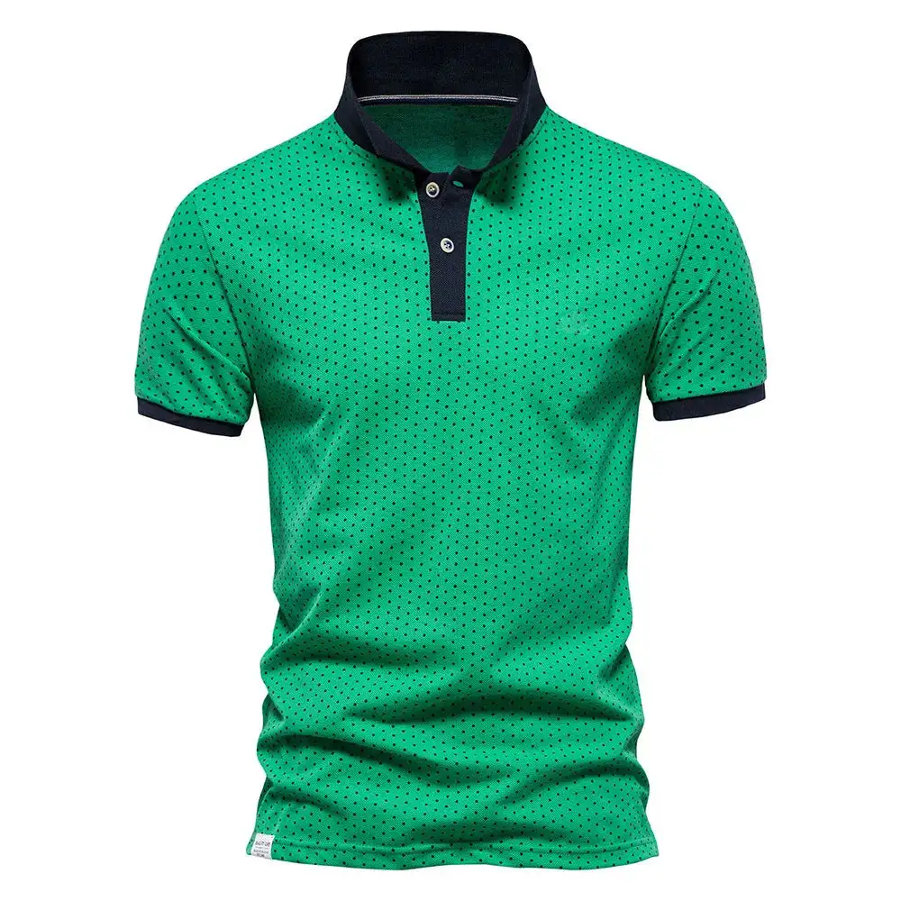 Polka Dot Polo Collar Short Sleeve Polo Shirt
