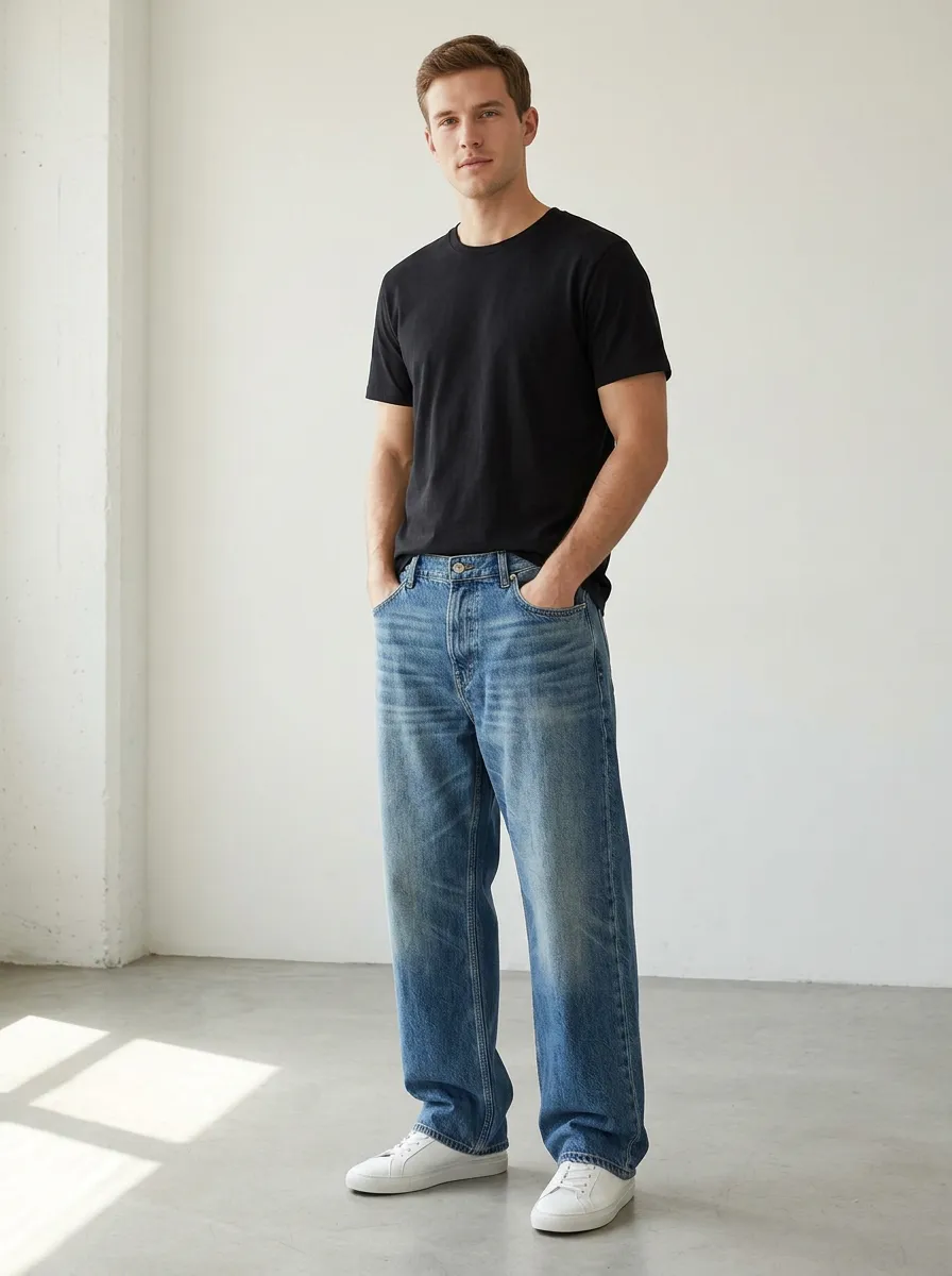 Men's Everyday Jeans with Straight Fit Relaxed Fit Detail