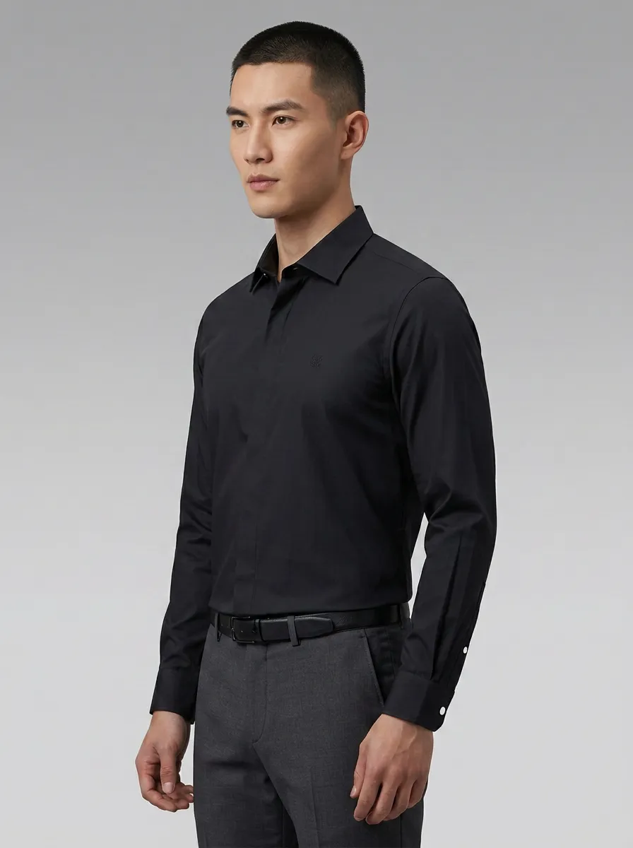 Men's Business Casual Non-Iron Cotton Light Blue Long Sleeve Shirt