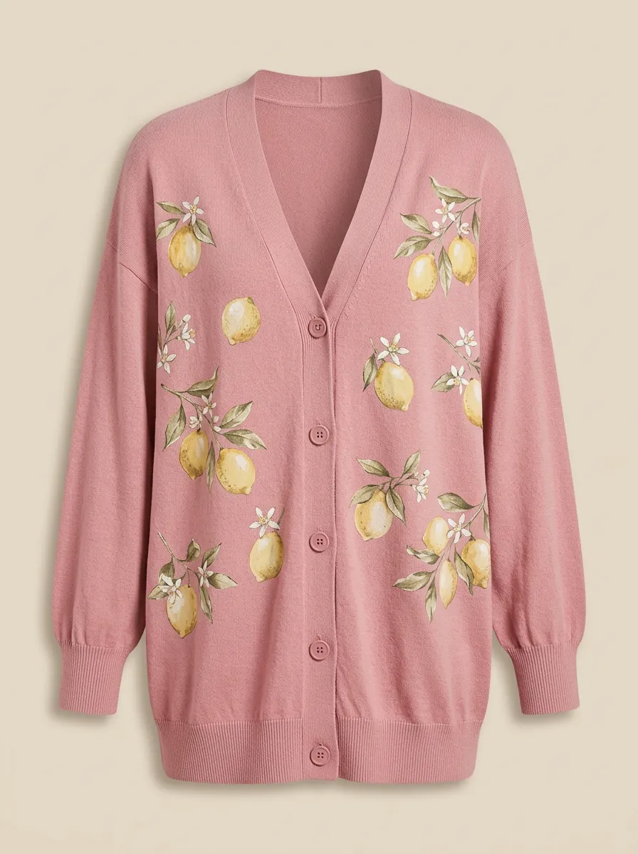 Women's V-Neck Button-Front Graphic Cardigan