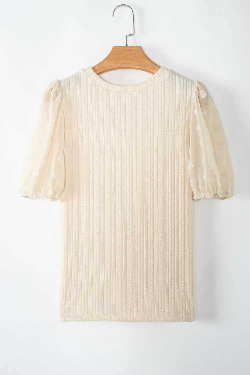 Apricot Polka Dot Mesh Puff Sleeve Textured Blouse