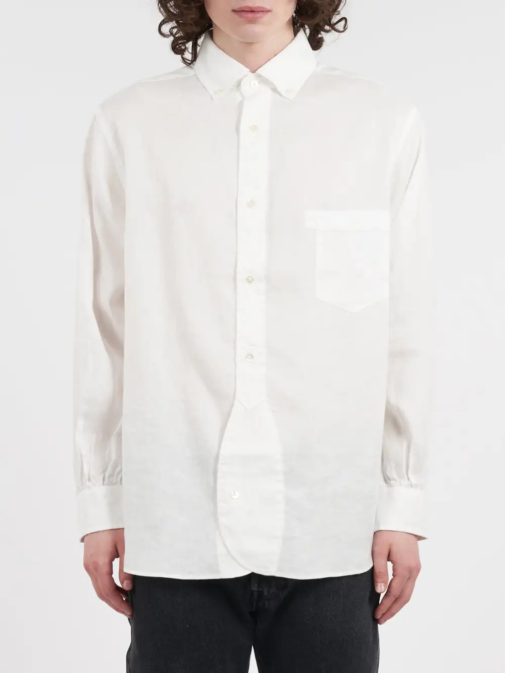 Men's Button Down Collar Curved Hem Shirt