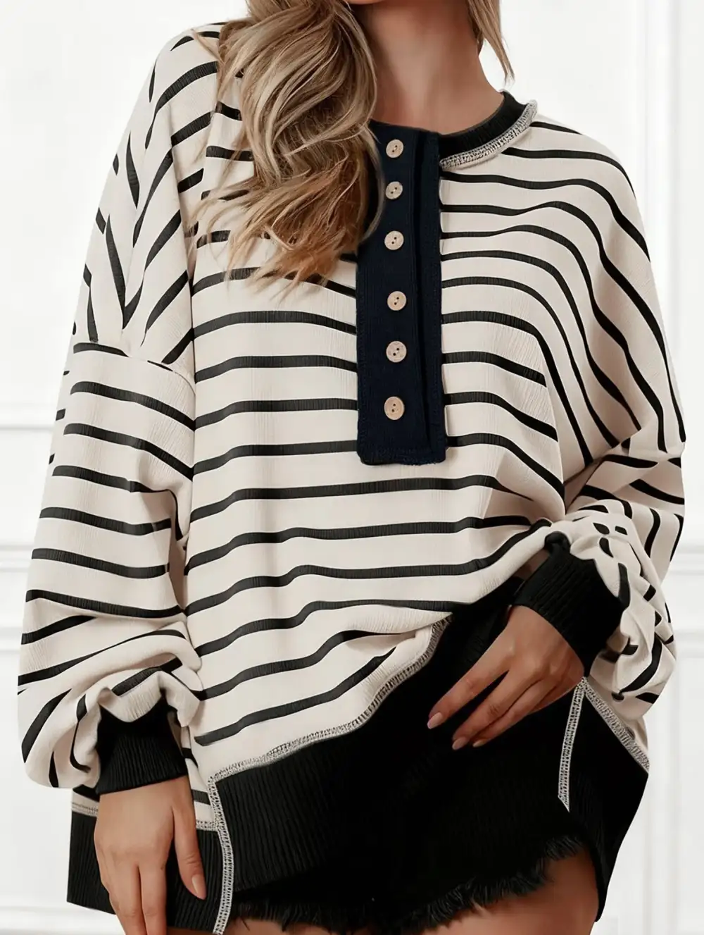 V Neck Striped Panel Top