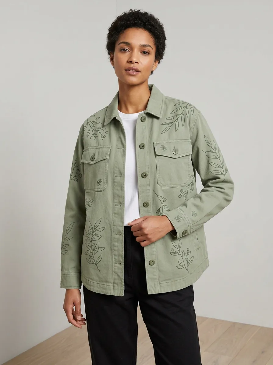 Women's Meadow Botanical Leaf Printed Jacket