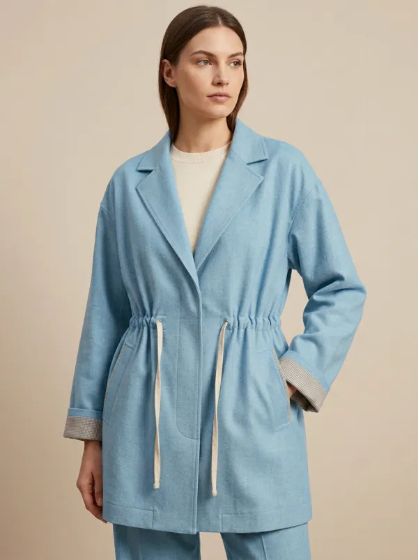 Drawstring Waist Printed Cuff Coat