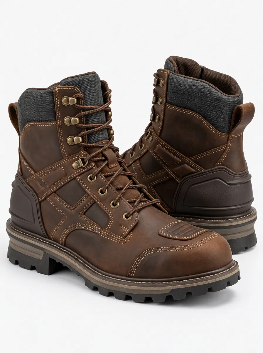 Men's Brown Work Boots with Waterproof Accents