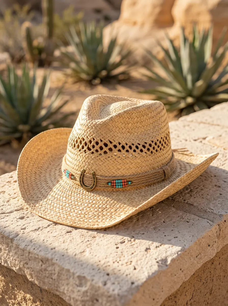 Unisex Horseshoe Detail Straw Western Cowboy Hat