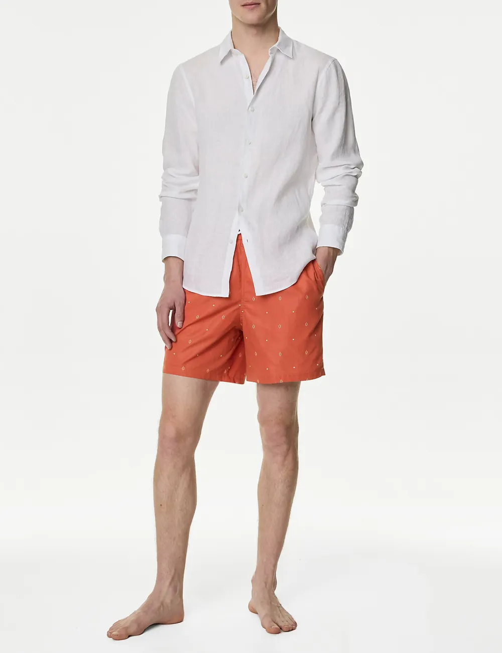 Men's Orange Patterned Drawstring Waist Swim Shorts