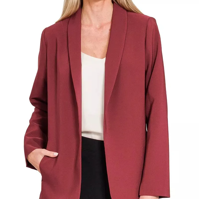 Classic Long Sleeve Open Front Pocket Detail Tailored Blazer