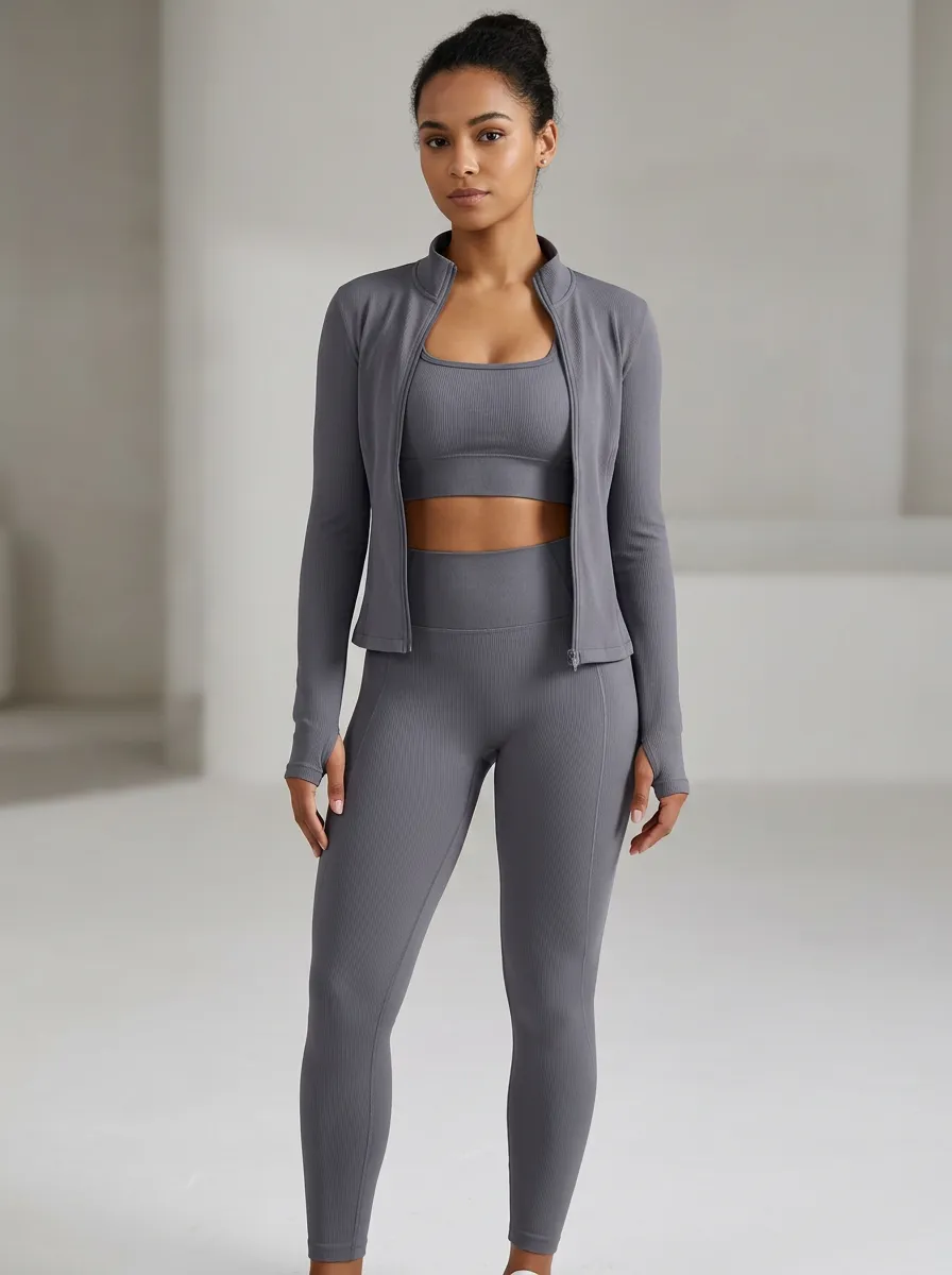 Urban Ribbed Texture Collection Women's Three Piece Activewear Set
