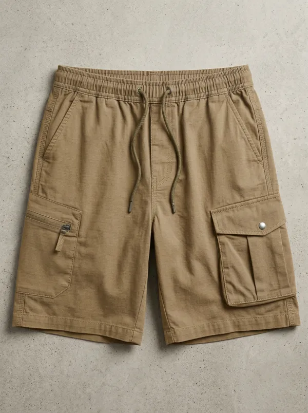 Practical-Look Multi-Pocket Drawstring Cargo Shorts