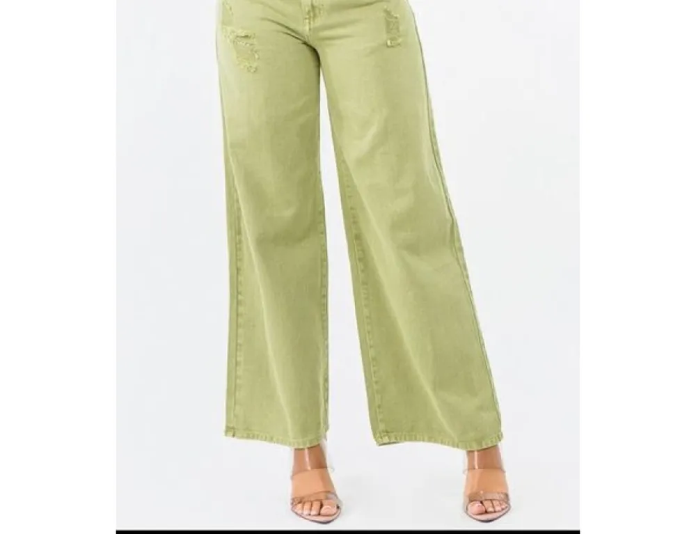 High-Waist Distressed Wide Leg Jeans