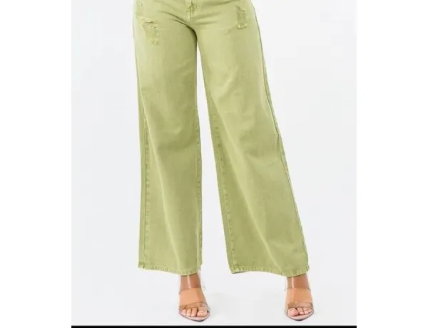 High-Waist Distressed Wide Leg Jeans