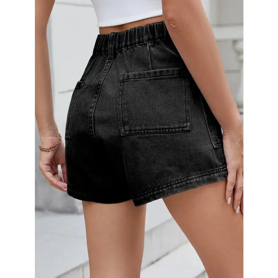 Everyday High Waist Pocketed Cargo Denim Shorts