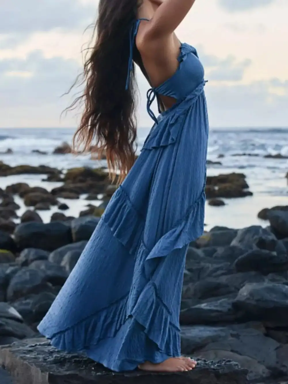 Halter Ruffled Maxi Dress