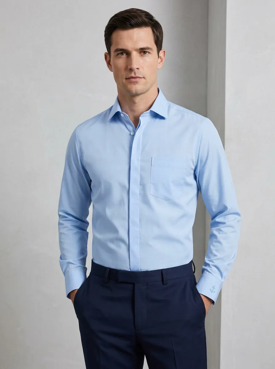 Men's Nautical Anchor Embroidered Non-Iron Cotton Shirt