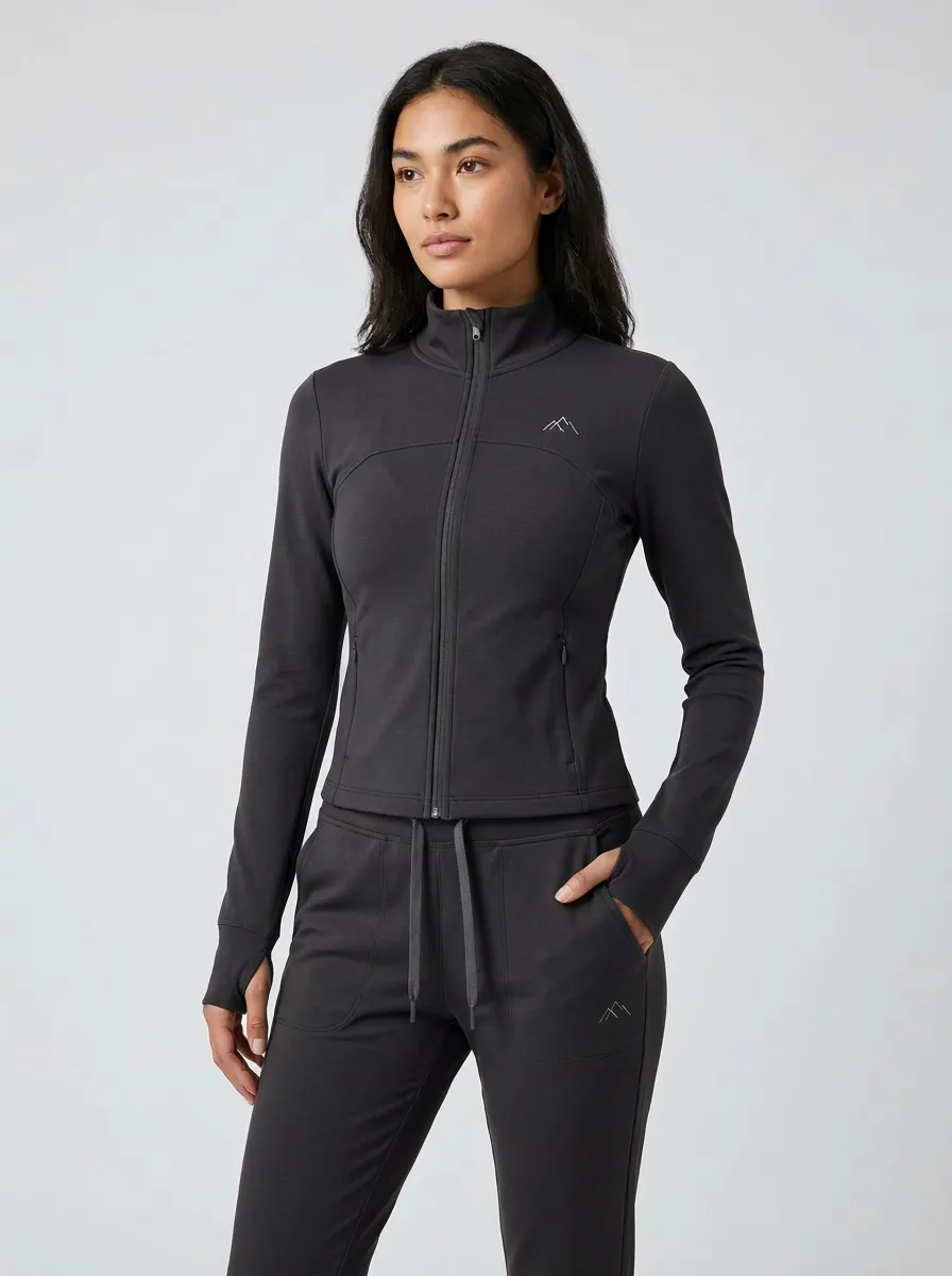 Women's Mountain Graphic Green Athletic Zip-up Jacket and Jogger Set