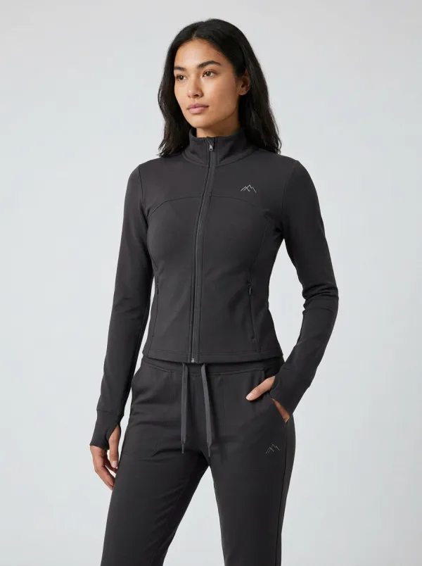 Women's Mountain Graphic Green Athletic Zip-up Jacket and Jogger Set