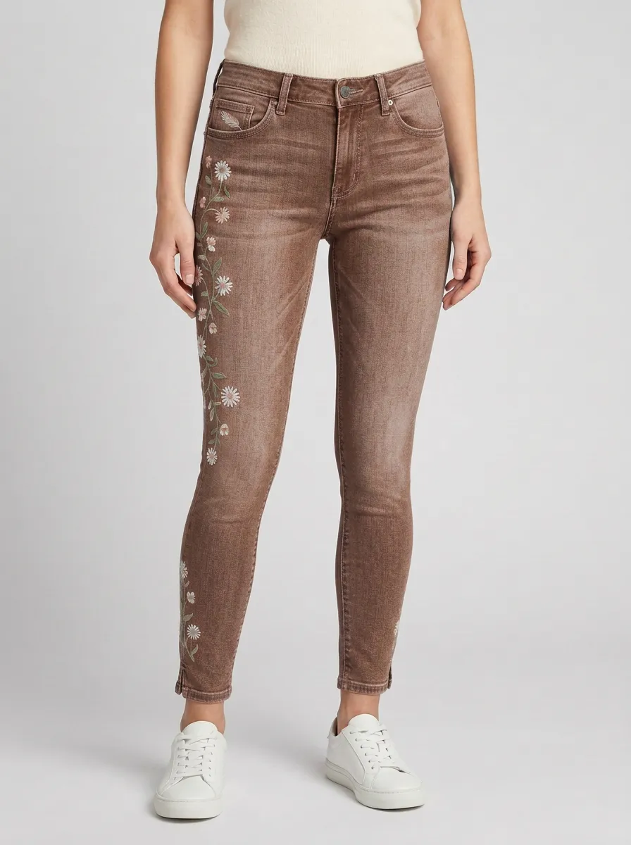 Women's Bennett Floral Daisy Embroidered Graphic Slim Jeans
