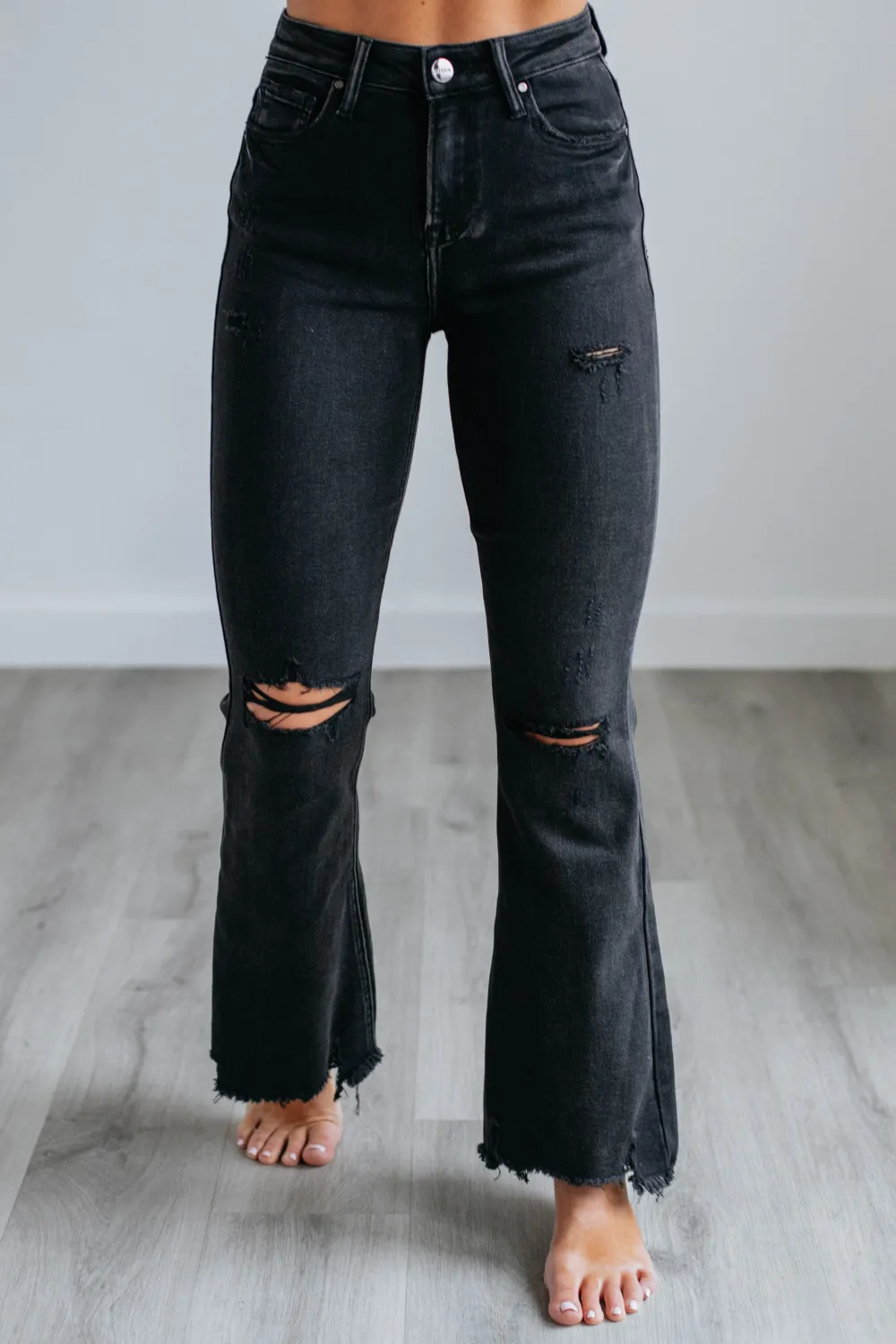 Women's High Rise Flared Leg Cotton Blend Jeans