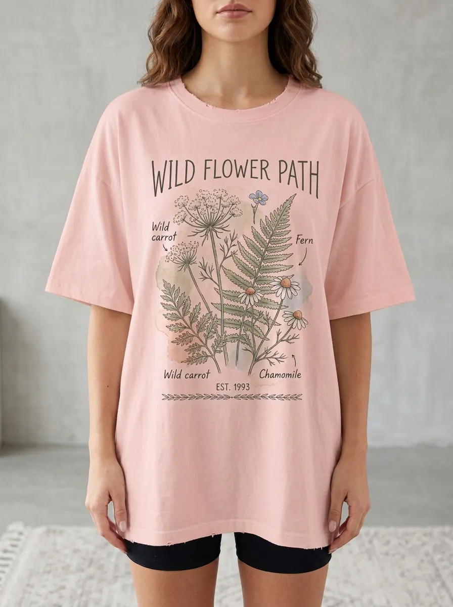 Women's Botanical Wildflower Path Graphic T-Shirt