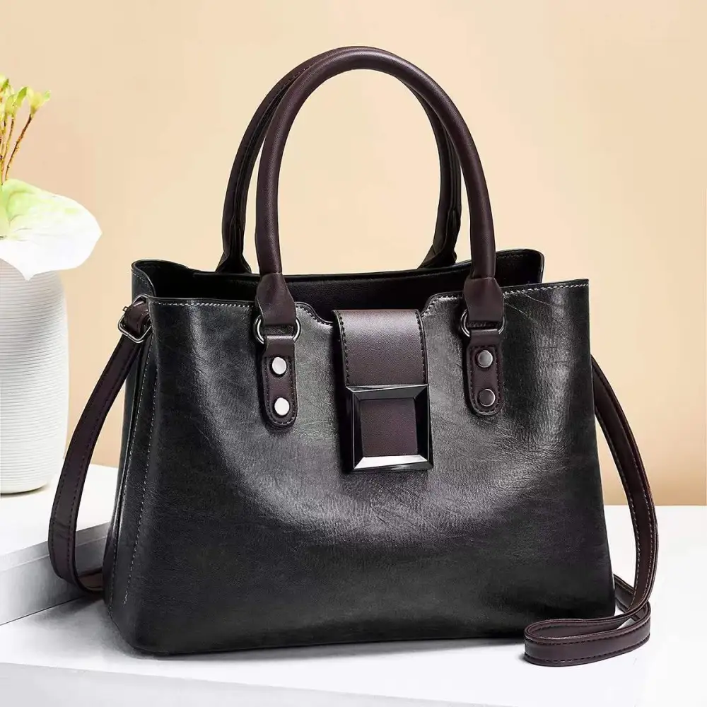 Large PU Shoulder Bag Lychee Texture Vertical Square