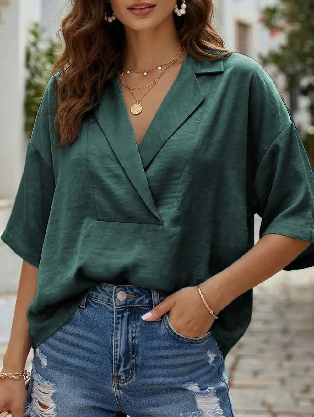 Textured Short Sleeve Lapel Shirt
