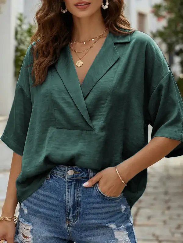 Textured Short Sleeve Lapel Shirt