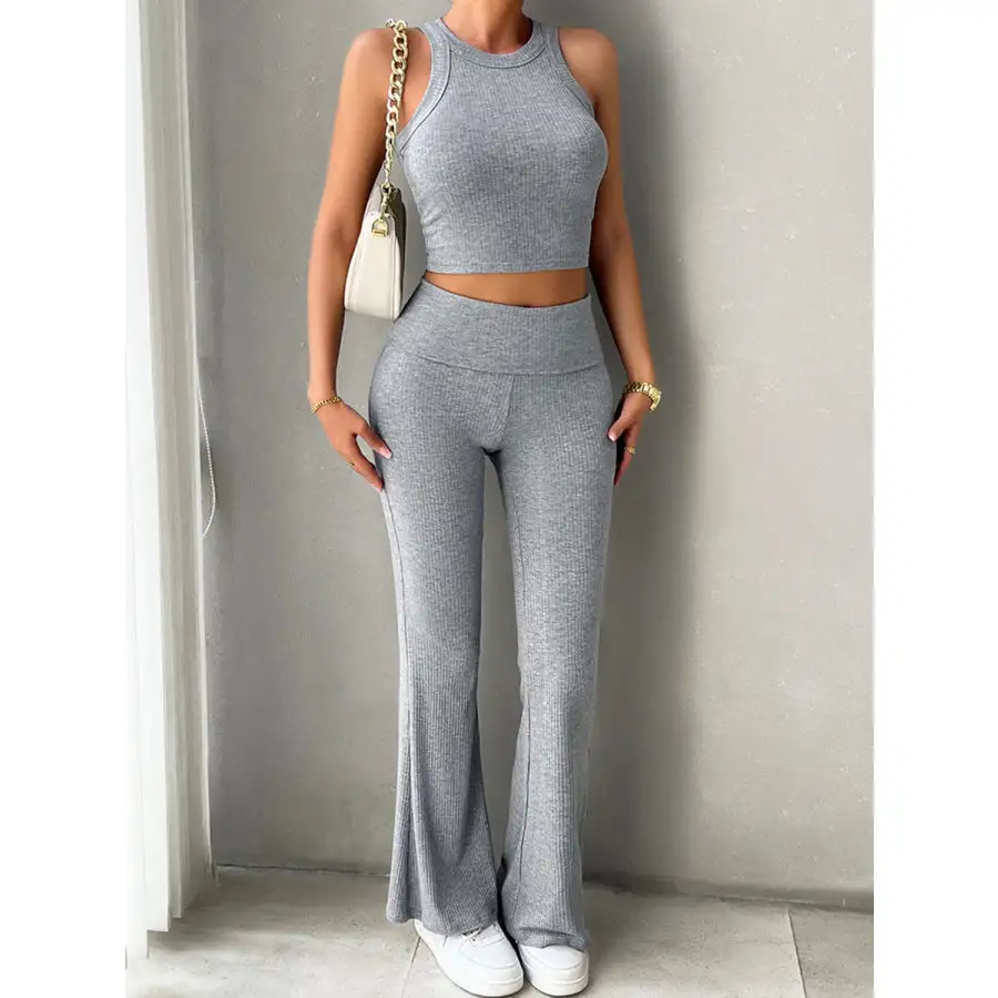 Ribbed Round Neck Tank and Pants Set